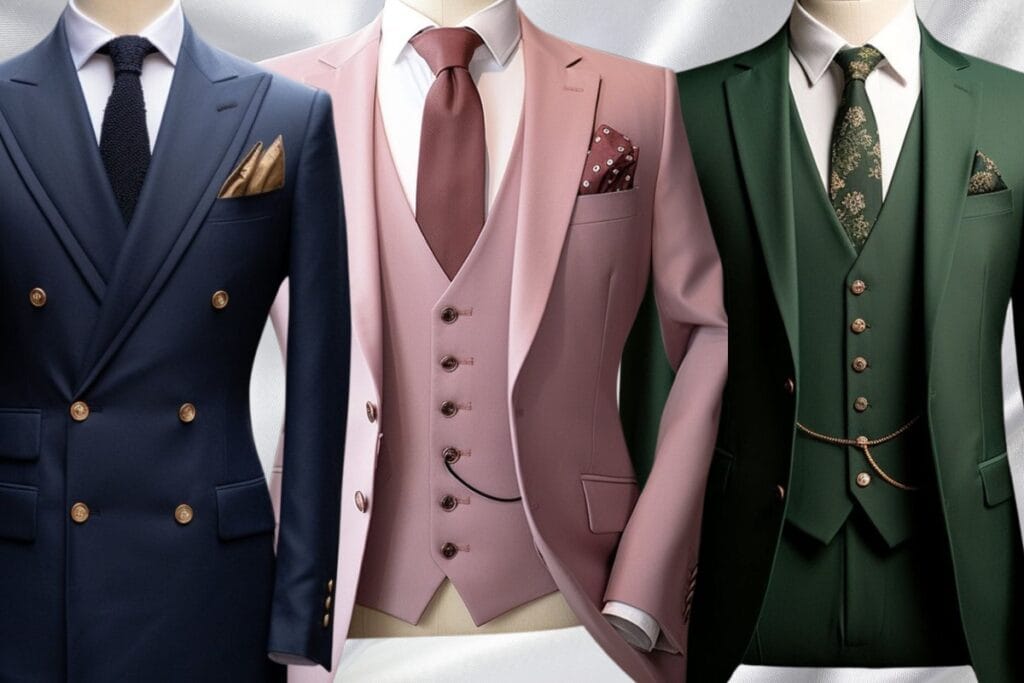 Stylish suit design for men featuring a modern tailored fit, perfect for formal occasions or professional environments.