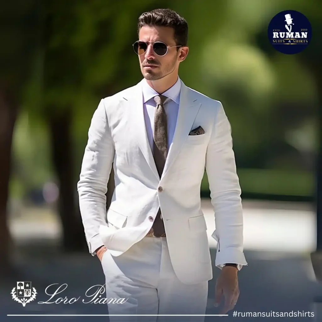 A tailor measuring a client’s chest for how to pick right fabric for your custom suit.