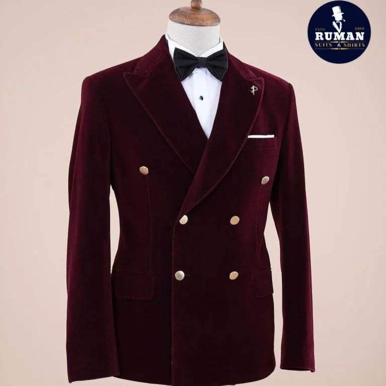 "Man avoiding common suit buying mistakes by choosing the perfect fit and fabric for a tailored look."