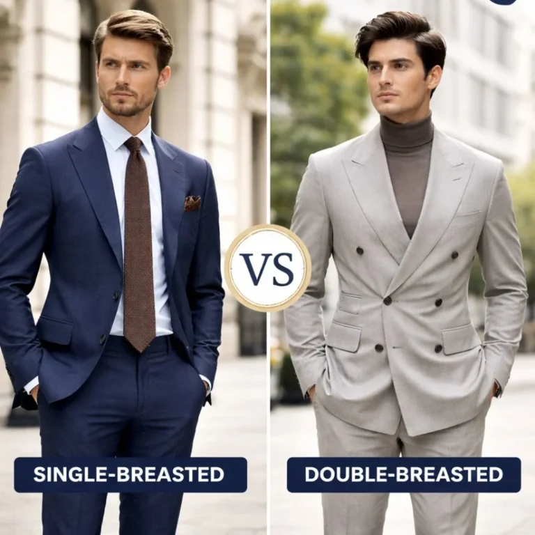 Single-breasted vs double-breasted suits comparison showcasing modern tailored styles and key design differences