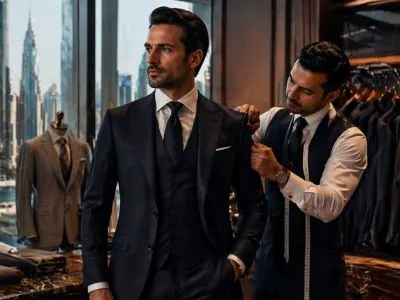 Elegant tailored men’s suit representing Choosing a Custom Made Tailor in Dubai for premium fit, luxury fabric, and refined style.