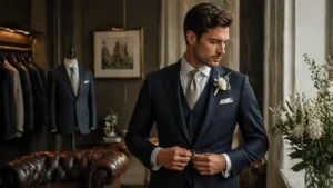 A groom in a perfectly fitted suit, representing the ultimate guide to tailored wedding suits, showcasing timeless style and personalized tailoring.