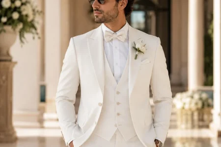 Choosing the Perfect Wedding Suit for Men – Guide to selecting a stylish, well-fitted wedding suit with premium tailoring.