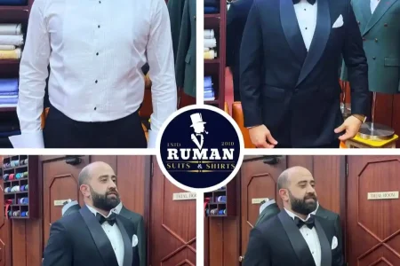 Man showcasing day-to-night styling, demonstrating how to transition your suit with confidence and elegance by Ruman Suits & Shirts.