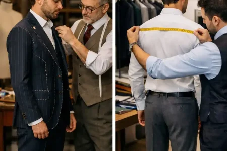 Bespoke vs Made-to-Measure Suits comparison showing tailored suit fitting and craftsmanship differences
