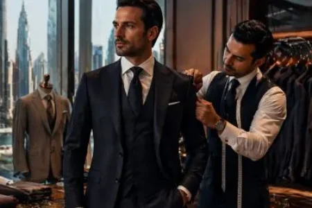 Elegant tailored men’s suit representing Choosing a Custom Made Tailor in Dubai for premium fit, luxury fabric, and refined style.
