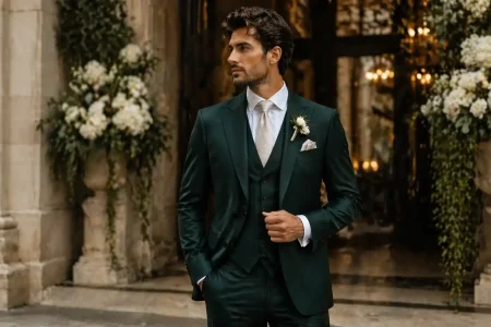 A groom in a perfectly tailored wedding suit showcasing how to stand out in your wedding suits, with personalized details and impeccable fit.