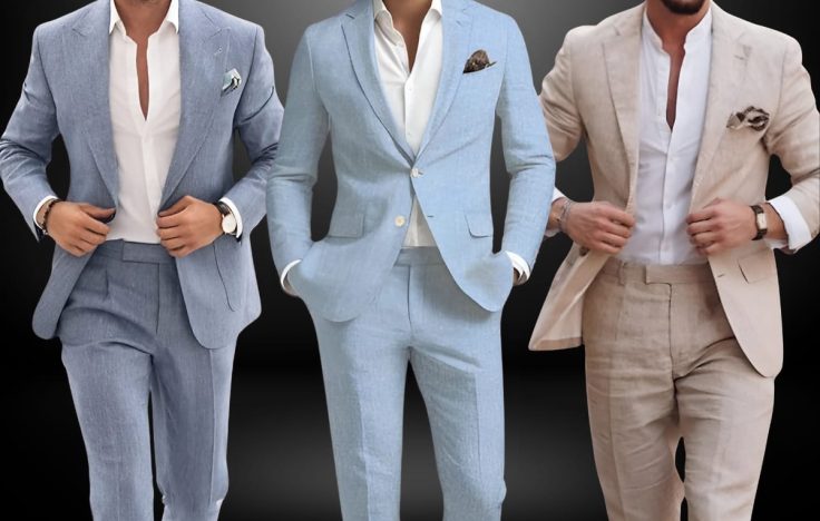 Linen suits for men showcasing breathable comfort and timeless style, ideal for warm-weather casual and formal occasions.