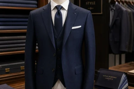Why Bur Dubai Is Famous for Mens Tailoring showcased through a premium bespoke navy suit crafted with expert tailoring, luxury fabrics, and a flawless custom fit.